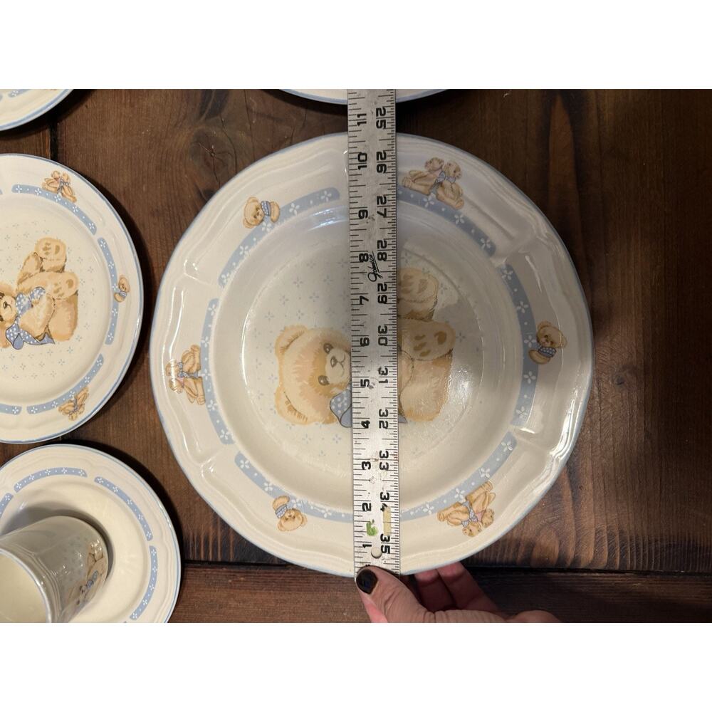 Tienshan Stoneware Country Bear Dinner &salad plates, cups & saucers set of 2 ea - Picture 13 of 16
